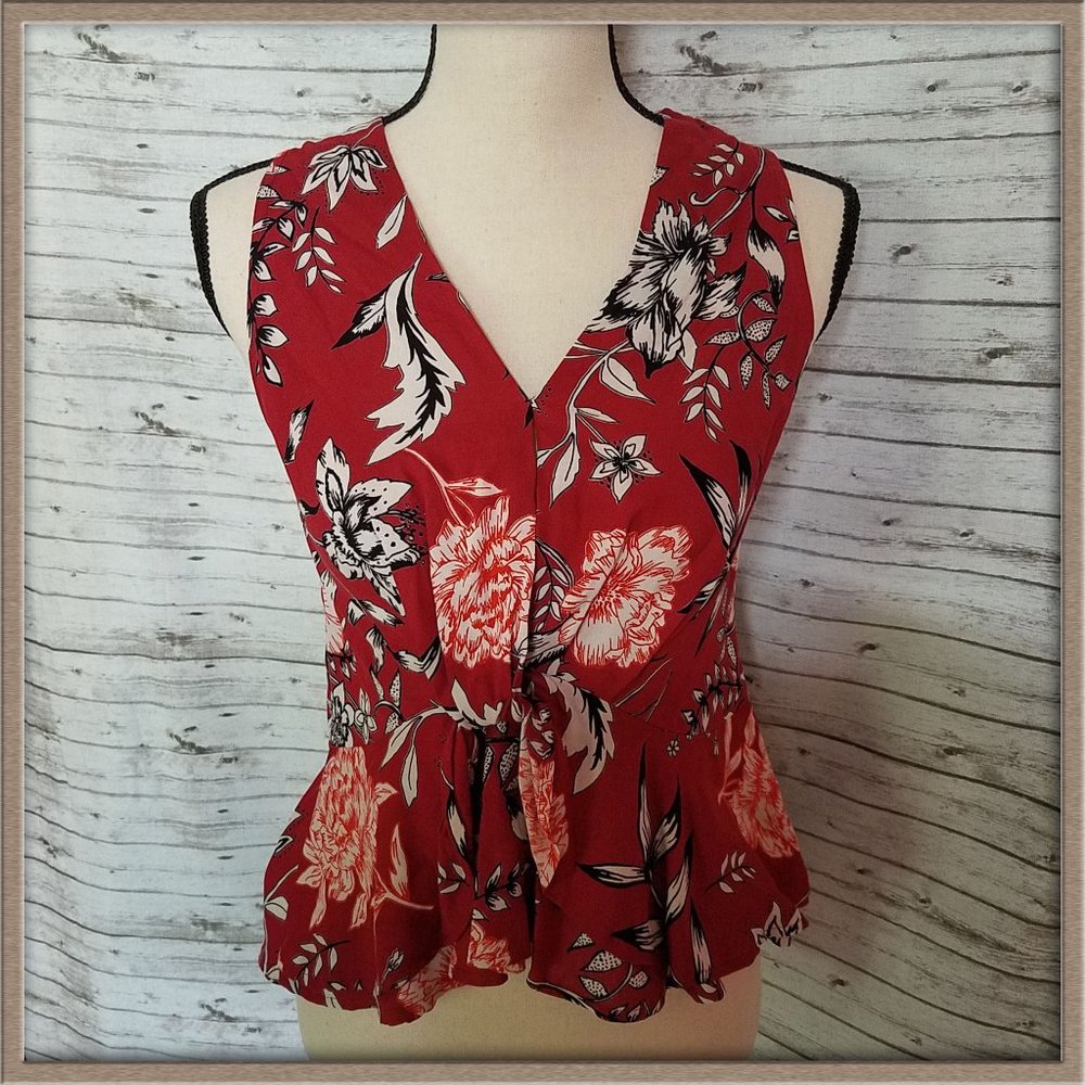 Angie dark red with flowers high-low blouse top